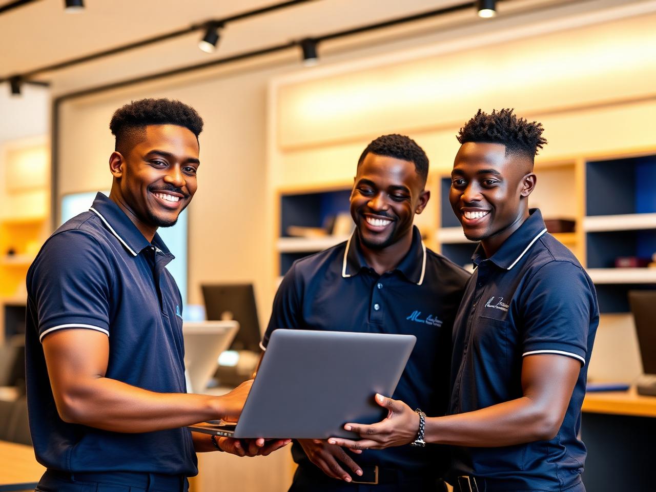 Raeko Store advisors helping a customer choose a laptop in store